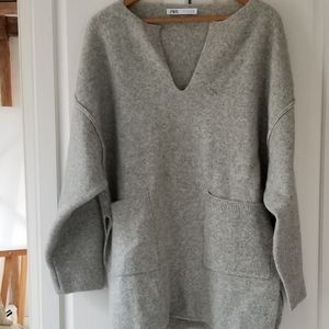 Zara, S, Gray Oversize Sweater Font Pockets